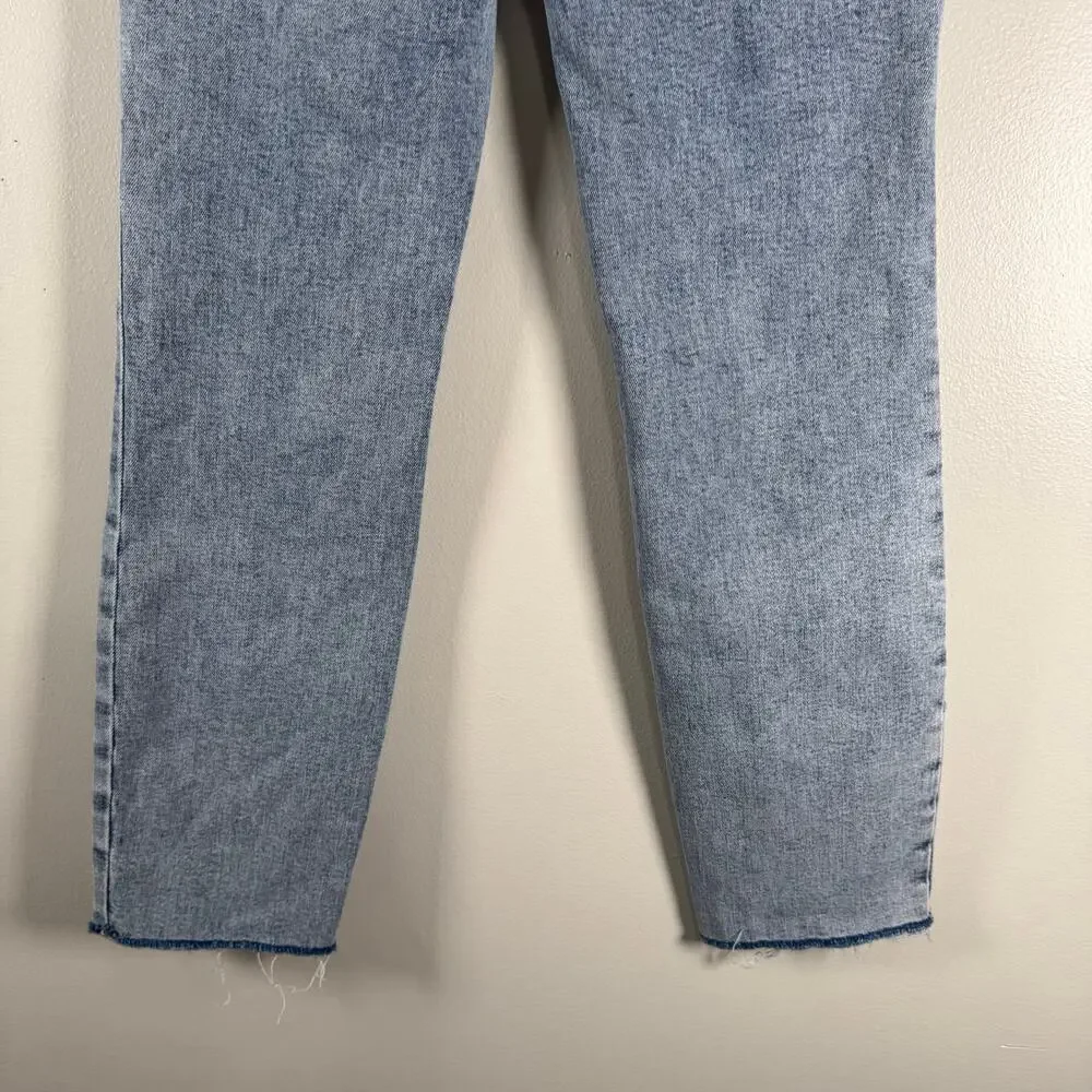 Good American Straight Leg Raw Hem Jeans Light Wash Indigo High Rise Womens Sz 0 - Picture 7 of 10